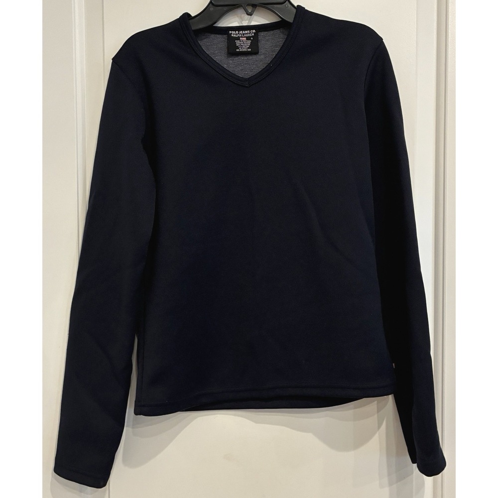 Vintage Ralph Lauren VNeck Top Women L Black Long Sleeve Equestrian Y2K Preppy